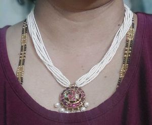 Vintage Seed Pearl & Gemstone Pendant Necklace