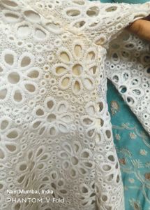 Cut-work White Floral Top With Organza Detailing