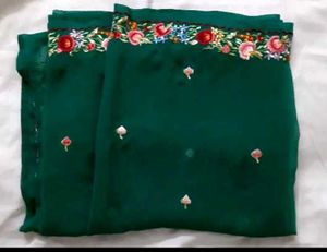 Beautiful Green Saree With Embroidery