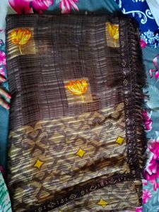 Elegant Brown Floral Print Saree