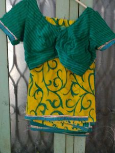 Yellow & Green Saree