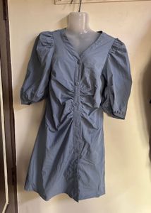 Blue Puff Sleeve Mini Dress