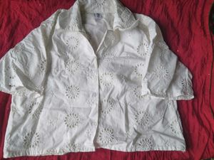 White Eyelet Button-Down Blouse