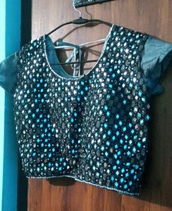 Grey &amp; Black Mirror Work Double Layer Lehnga Choli