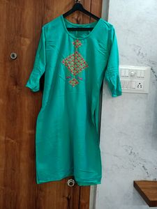 Teal Embroidered Kurti