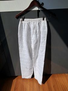 White Fully Embroidered Cotton Pants