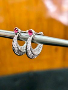 Ruby and Diamond Hoop Earrings 925 Sterling Silver