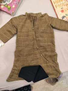 Khadi Brown Silk Kurta And Black Churidar