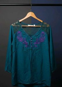 Embroidered Teal Top