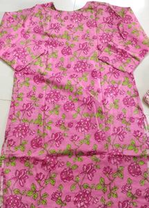 Pink Floral Cotton Kurta Set Not Used