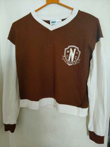 Wednesday Brown & White Varsity Sweater