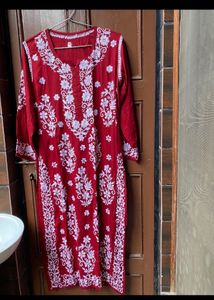 Marron Lucknowi Embroidered Kurta