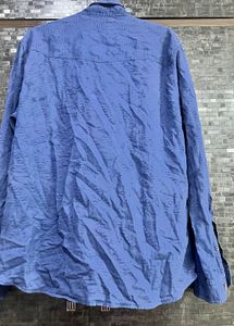 Blue Patterned Button-Down Casual Shirt
