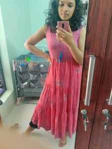 pink kurta with blue detailing