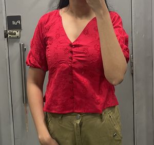 Red Floral Print Top