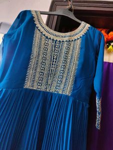 Elegant Blue Ethnic Anarkali Gown with dupatta
