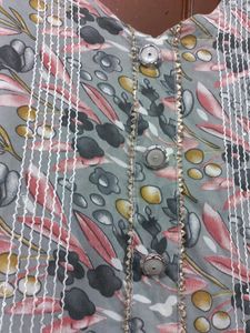 Printed Greysuit With Salwar With A Beautiful Bandhni Dupata, Cotton