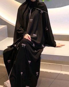 Elegant Black Abaya with Bow Accents