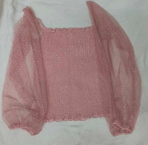 Pink Sheer Sleeve Top