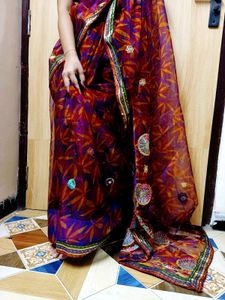 Deep Purple-wine Complete Piku Faul Net Saree...