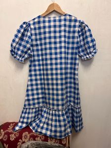 Blue Gingham Lace-Up Mini Dress