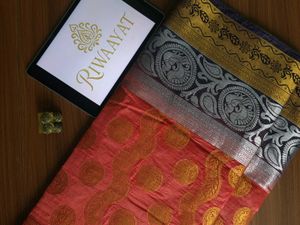 Red And Royal Blue Chanderi Silk Saree