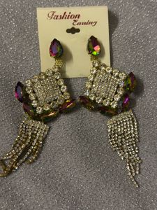 Stone Studded Multi Color Designer Diamond Earring