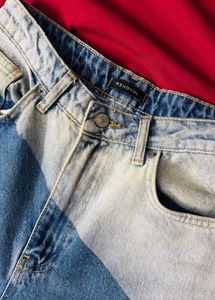 Two-Tone Wide Leg Jeans