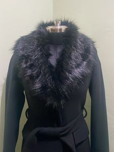 Black Over Coat With Detachable Fur