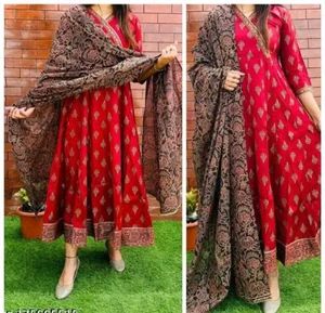 Red Anarkali Kurti with Dupatta Set