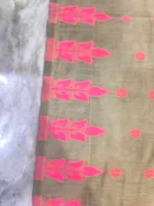 Khaki and pink saree