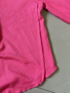 Hot Pink Ribbed Bell Sleeve Top