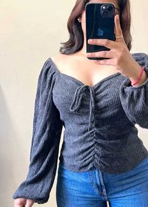 Stylish Gray Ruched Top