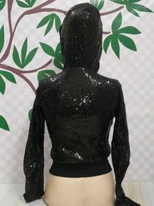(300)Sequin Fur Trim Hoodie
