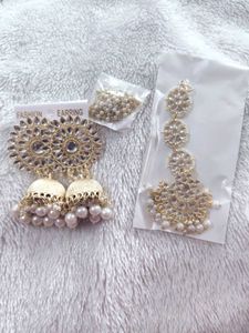 Gold Plated Earrings And Maang Tikka Set