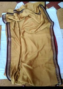 Yellow Saree With Lace And Maroon Blouse