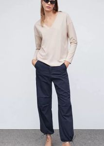 Light Beige Long-sleeve V-neck T- Shirt