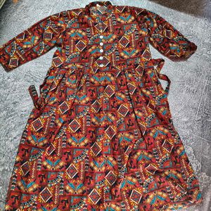 Patterned front slit dress