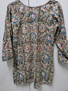Floral Print Cotton Short Kurtha