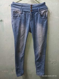 ICE BLUE COLOUR HIGH&#39; WAIT SKINNY JEANS