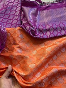 new beautiful violet and orange saree