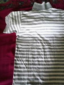 Half Sleeves T-Shirt - White&amp;Grey Striped