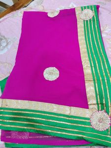 Pink &amp; Green saree With Blouse