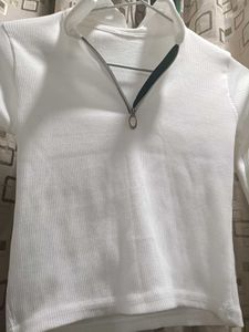 White Ribbed Zip Top
