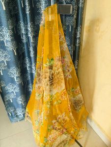 2 Metres Floral Yellow Organza Scarf