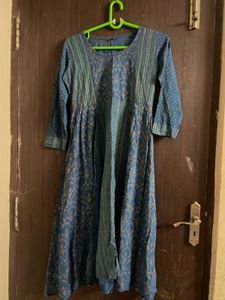 Foil Print Teal Blue Anarkali Kurti