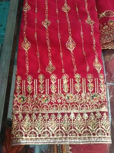 Red &amp; Gold Embroidered Salwar Kameez Suit