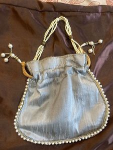 Elegant Sequin &amp; Pearl Drawstring Bag
