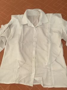 White Ruffle Button-Down Shirt