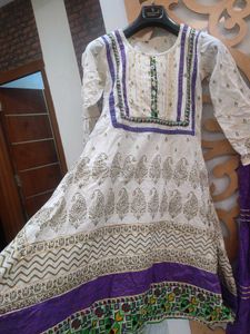 White &amp; Purple Kurti Sharara